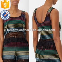 Rainbow Stripe Woven Fringed Hem Top Manufacture Wholesale Fashion Women Apparel (TA4070B)